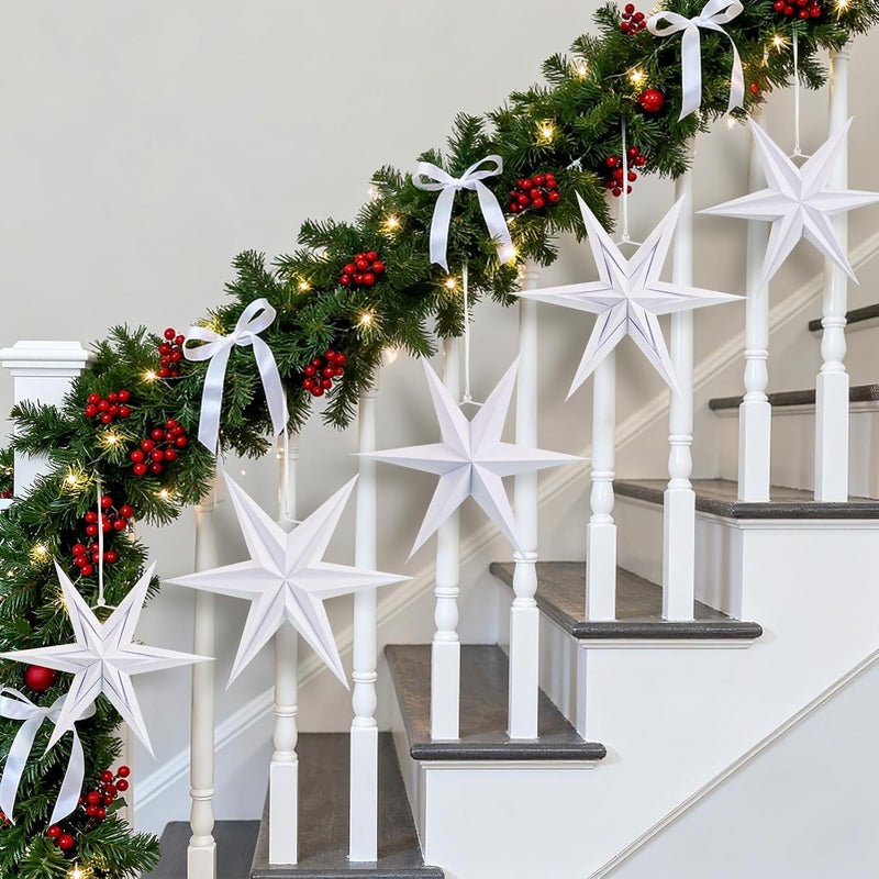 paper jazz 3D Paper Star Lartern Decorations, 6 Pointed Hanging Christmas Star,Christmas Celling Wall Decor Multiple Shape Combination for Wedding Baby Shower. - Image 5